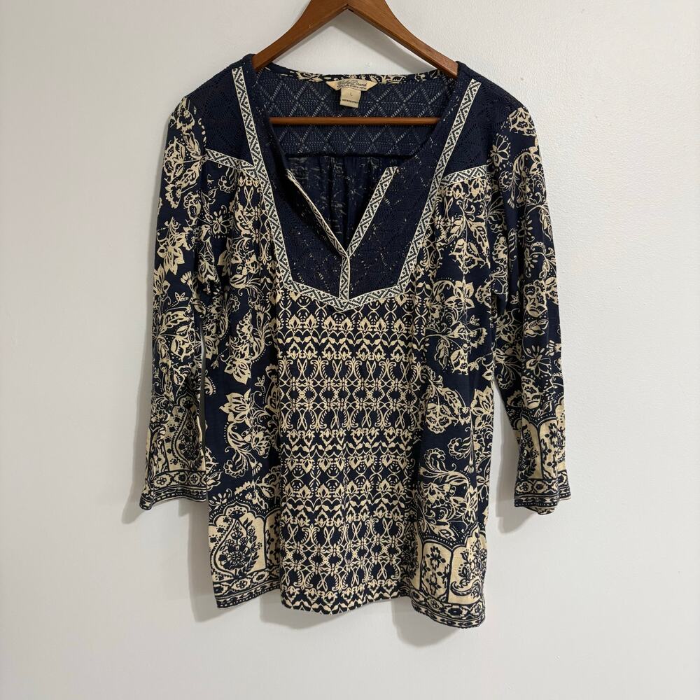 Y2K Women's Lucky Brand Large Western Blouse Cottage Boho V Neck